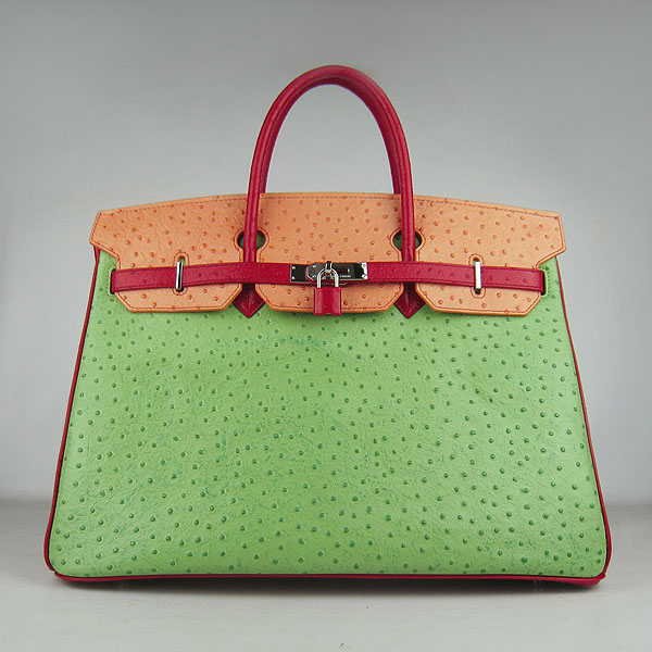 Replica Hermes Birkin 40CM Ostrich Veins Leather Bag Red/Orange/Green 6099 Online